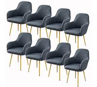 Curved Dining Chair Slipcovers Set of 8 - Stretchable Armrest Covers for Modern Kitchens & Offices, Grey Fabric, Fits Metal Leg Dining Chairs, Easy to Clean