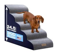 Curved Dog Stairs for Loft Bed up to 26 Inches, 5-Tier Dog Ramp for Small Dogs with Washable Cover, Non-Slip Steps for Cats to Climb on Couch and Sofa, Durable
