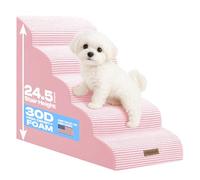 Curved Dog Stairs for Loft Bed up to 26 Inches, 5-Tier Dog Ramp for Small Dogs with Washable Cover, Non-Slip Steps for Cats to Climb on Couch and Sofa, Durable