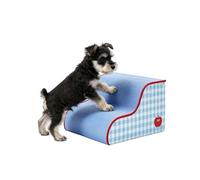 Curved Dog Steps for Bed, 2/3-Step Dog Ramp for Sofa/Window/Car, Non-Slip Small Cat Steps Pet Stairs with Detachable Cover, Puppy Gentle Slope Sponge Ladder (Blue-2 Steps)