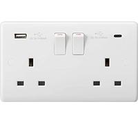 Curved Edge 13A 2G SP Switched Socket with Dual USB Charger C (5V DC 3.1A Shared), Socket - Double + USB C - ST67W