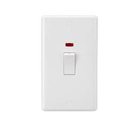 Curved Edge 2 Gang DP Switch and Neon in White with White Rockers