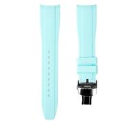 Curved End Soft Silicone Sports Rubber Watch Strap Compatible Band with Omega Swatch Moonwatch, Omega Speedmaster, Rolex Submariner, Seiko SKX Dive Watches - Deployment Clasp (Sea Blue, 19mm)