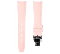 Curved End Soft Silicone Sports Rubber Watch Strap Compatible Band with Omega Swatch Moonwatch, Omega Speedmaster, Rolex Submariner, Seiko SKX Dive Watches - Deployment Clasp (Light Pink, 20mm)