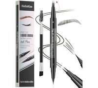 Curved Eyebrow Pen, 3D Waterproof Eyebrow Pencil Contouring Pen, Brow Pencil 2-in-1 Dual-Ended with Micro-Fork-Tip and Precise Brush-Tip Create Natural Hair-Like Brows, Last All-Day, Black Brown