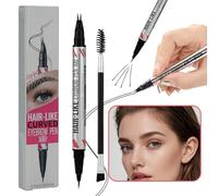 Curved Eyebrow Pencil Pen 2-in-1, Waterproof Eyebrow Pen with Curved Tip and Precision Brush, Hair Like Strokes Eyebrows Pencil for Natural Looking Brows, Long Lasting Brow Makeup (Dark Brown)