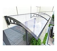 Curved Front Door Canopy - 60x160cm Outdoor Window Rain Shelter with TransParent Polycarbonate Cover & Black Brackets for Weather Protection