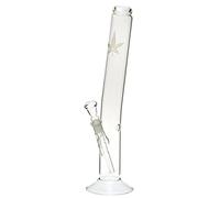 Curved glass bong with leaf motif, 42 cm, 18.8 mm, head and nature bong collection.