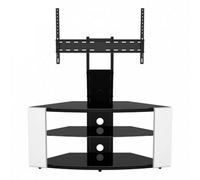 Curved Glass Tv Stand 65" Open Storage White With Black Glass