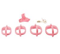 Curved Hook and Loop Ring Chastity Cage Small ABS Devices with 4 Size Cock Rings Sissy SM Lock Sex Toys for Man Gay(Null-Pink)