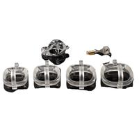 Curved Hook and Loop Ring Chastity Cage Small ABS Devices with 4 Size Cock Rings Sissy SM Lock Sex Toys for Man Gay(Stub-Clear)