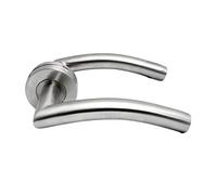 Curved Lever Handle on Rose for Internal and External Use - Fir Satin Stainless Steel