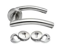 Curved Lever Handle on Rose with Escutheons for Internal and External Use - Fir Satin Stainless Steel