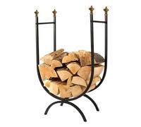 Curved Log Basket Recycled Cast Iron Log Store Wood Basket Log Rack with Brass Fleur De Lys Finial Decorations Vintage Style Footed Kindling Storage for Log Burners, Fireplaces & Stoves
