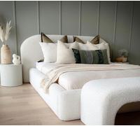 Curved Lucian Bed, Boucle Teddy Fabric - Hb 152 Cm, Oat HOB Furniture Cream Double
