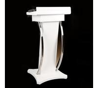 Curved Metal and Solid Wood Lectern Podium Stand with Sloped Baffle - Portable and Structurally Stable