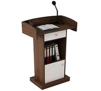 Curved Metal Podium for Conferences & Churches, Wooden Speaker Stand with Reading & Laptop Holder for Auditoriums, Public Speaking, Color 2