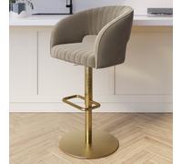 Set of 3 Curved Mink Matt Velvet Adjustable Swivel Bar Stool with Gold Base - Runa