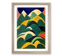 Curved Mountain Abstract Framed Wall Art Print, Ready to Hang Picture for Living Room Bedroom Home Office, Oak A2 (48 x 66 cm)