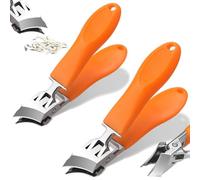 Curved Nail Clippers Wide Mouth Design - Anti-Splash Slanted Nail Clipper for Thick Hard Nails, Professional Grade Toenail Clippers, Orange 2PCS