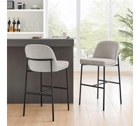 Curved Neutral Stone Fabric and Black Frame Barstool Set Of 2 Modish Furnishing Stone One Size