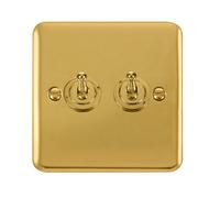 Curved Polished Brass 2 Gang 2 Way 10Ax Toggle Light Switch - Se Home