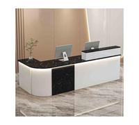 Curved Reception Desk & Counter Elegant White & Black Stone Finish Perfect for Store & Office Checkouts 120 cm Right Side Stylish Customer Service Solution