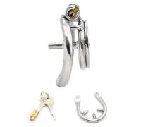 Curved Ring Flat Chastity Cage with Urethral Plug and Anti-Off Ring, Stainless Steel Chastity Device for Men Cross-Dressing Role Play - HA10 (Z:Metal Rod, 40mm Curved Ring)