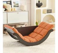 Curved Rocking Lounge Chair - Multifunctional Oversized Wooden Patio Rocker with Cushion for Living Room, Dormitory and Balcony