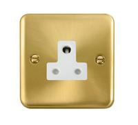 Curved Satin / Brushed Brass 1 Gang 5A Round Pin Socket - White Trim - Se Home