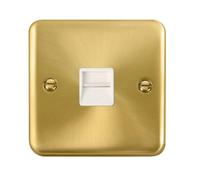 Curved Satin / Brushed Brass Master Telephone Single Socket - White Trim - Se Home
