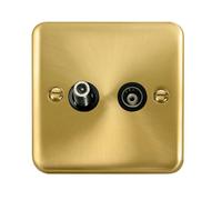 Curved Satin / Brushed Brass Satellite And Isolated Coaxial 1 Gang Socket - Black Trim - Se Home