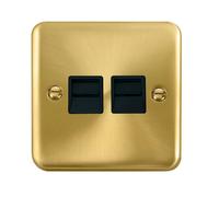 Curved Satin / Brushed Brass Secondary Telephone Twin Socket - Black Trim - Se Home