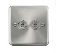Curved Satin / Brushed Chrome 2 Gang 2 Way 10Ax Toggle Light Switch - Se Home