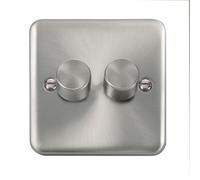 Curved Satin / Brushed Chrome 2 Gang 2 Way Led 100W Trailing Edge Dimmer Light Switch - Se Home
