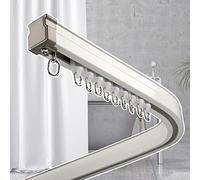 Curved Shower Curtain Rod Aluminum Alloy Wall/Ceiling Mount 5.2ft Bath Bay Window Rail with Hooks & Fittings & Stylish Shower Aisle Track