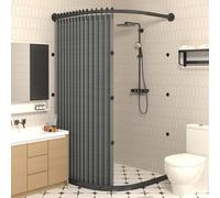 Curved shower curtain rod no drilling required U-shaped installation portable flexible window round angle arched fitting room dressing mobile folding magnetic(X(85-90cm) x Y(90-100cm),Gray + black rod