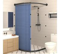 Curved shower curtain rod no drilling required U-shaped installation portable flexible window round angle arched fitting room dressing mobile folding magnetic(X(70-85cm) x Y(90-100cm),Blue + black rod