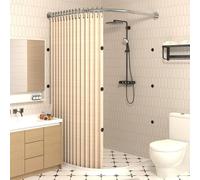 Curved Shower Curtain Rod No Drilling U Shaped Portable & Flexible Arched Design for Dressing Rooms & Fitting Spaces Magnetic Easy Installation (90 100cm x 100 120cm) Beige & Silver