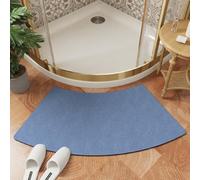 Curved Shower Mat for Bathroom Corner Shower, Curved Diatomite Bath Mat Modern Style, Super Absorbent, Quick Dry, Non Slip Semi Circle Floor Mats Inside (Blue,45x100cm)