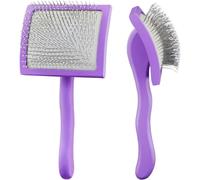 Curved Slicker Brush for Long Haired Dogs Cats, Round Rubber Tip Stainless Steel Pin Grooming Comb for Poodle Goldendoodle Shedding Removal purple-L
