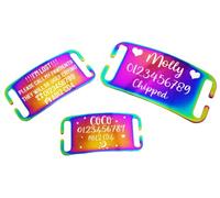 Curved Slide ON Collar HIGH Visibility NEON Rainbow Engraving Rectangle ID Name DISC Personalised PET Dog CAT TAG (Medium-(MAX 2.0 cm Collar Width))