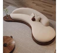 Curved Sofa - Custom-Shaped Solid Wood Lounge Furniture in Vintage Wabi-Sabi Style for Small Spaces and Reception Areas