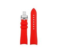 Curved Soft Silicone Watch band 22mm Fit for Casio Edifice Racing ECB-900DB(A-Red Silver)