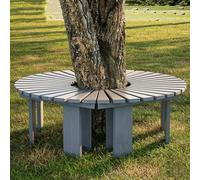 Curved Solid Wood Wrap Around Tree Bench Backless Outdoor Seating Fansd Slatted Seat for Par Gardens & YardsGray Round Design