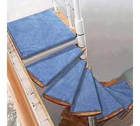 Curved Stair Tread Non-Slip Carpet Mat for Spiral Stairs - Self-Adhesive Cushioned Step Protector, Left/Right Turn, Easy Installation, 1 Pcs T-Blue 80x80 cm