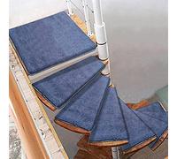 Curved Stair Tread Non-Slip Carpet, Self-Adhesive Spiral Stair Mat for Left/Right Turns, Protective Step Cushion Rug, Easy Install, 1 Pcs, T-Blue, 70x70 cm