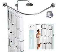 Curved Teon Shower ain Rod Adjustable Corner Rod for Drill-Free Installat Fits 70-95cm x 70-95cm Bathrooms Space-Saving Design Rust-Resistant
