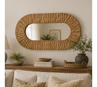 Curved Wall Mirror - Waved Desgin - Oval - Natural - Wood - 152cm x 92cm