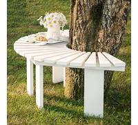 Curved Wooden Garden Bench - Solid Slatted Seat, Fan-Shaped Backless Patio Lounge, Half Round Outdoor Furniture for Park & Courtyard Seating